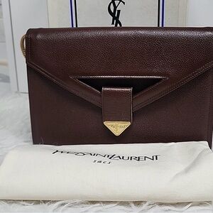 Yves Saint Laurent Dark Brown Leather Bag with Gold Detail